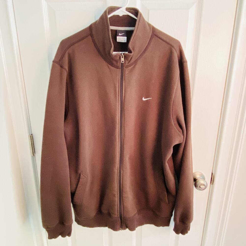 Vintage Y2k Nike Chocolate Brown Full Zip Sweatshirt Mens 2XL solo Swoosh